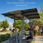 Un élégant abri solaire dans un jardin bien entretenu, offrant de l'ombre et un espace accueillant.
