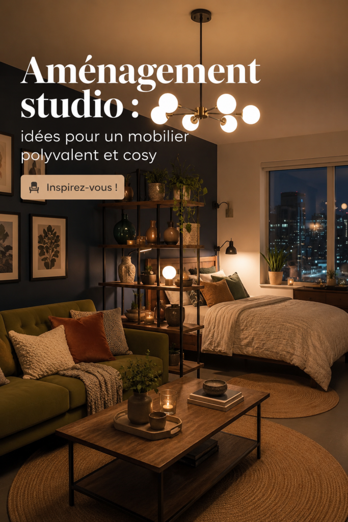 Un studio bien aménagé avec des meubles cosy et polyvalents.