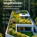 Un toit vert luxuriant avec des plantes variées sur un immeuble, exemplifiant l'architecture durable.