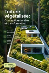 Un toit vert luxuriant avec des plantes variées sur un immeuble, exemplifiant l'architecture durable.