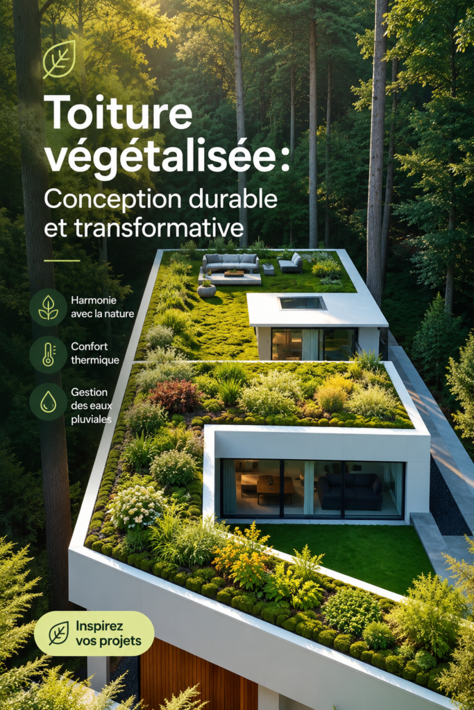 Un toit vert luxuriant avec des plantes variées sur un immeuble, exemplifiant l'architecture durable.