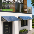Une maison avec un magnifique canopy solaire au jardin, exploitant l'énergie renouvelable.