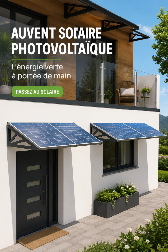 Une maison avec un magnifique canopy solaire au jardin, exploitant l'énergie renouvelable.