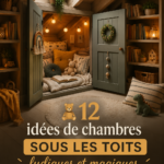 Chambre sous les combles joliment aménagée pour enfants, avec des couleurs vives et un coin lecture.
