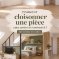 Image d'un salon avec cloison en verre laissant passer la lumière
