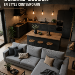 Aménagement d'une cuisine-salon moderne avec un style chaleureux