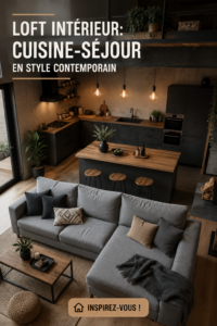 Aménagement d'une cuisine-salon moderne avec un style chaleureux