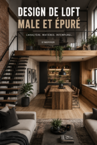 Un loft au design masculin avec des éléments industriels et un mobilier en bois chaleureux.