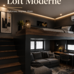 Un salon moderne au style loft, avec des murs en briques apparentes et un mobilier design.