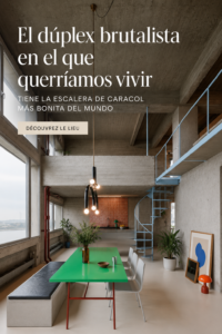 Duplex brutaliste avec un escalier en colimaçon prominent et moderne