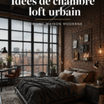 Chambre moderne décorée dans un style loft urbain avec des éléments en métal et des murs en briques.