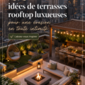 Une élégante terrasse de toit avec des fauteuils confortables et des plantes luxuriantes.
