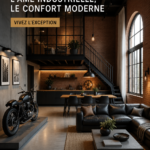 Un élégant loft industriel avec murs en briques et mobilier moderne