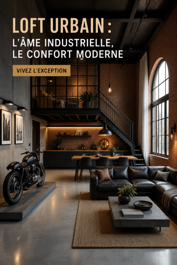 Un élégant loft industriel avec murs en briques et mobilier moderne