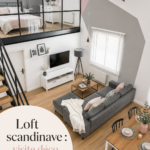 Un salon spacieux avec une décoration loft scandinave chic et lumineux.