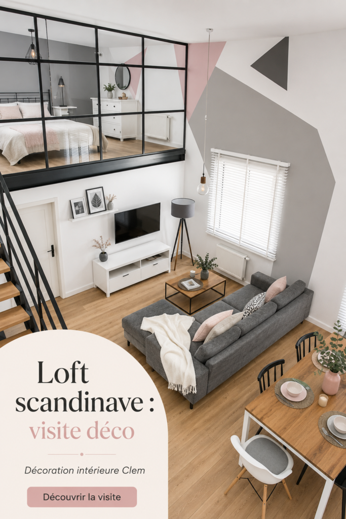 Un salon spacieux avec une décoration loft scandinave chic et lumineux.
