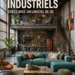 Image d'un loft industriel moderne et spacieux conçu en 3D.