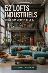 Image d'un loft industriel moderne et spacieux conçu en 3D.