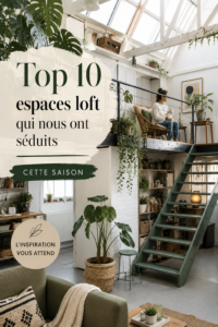 Intérieur moderne d'un loft avec de grandes fenêtres et des poutres apparentes