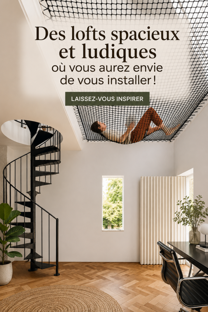Un loft spacieux avec des grandes fenêtres et un mobilier moderne.