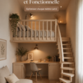Mezzanine en bois bien éclairée avec un espace fonctionnel