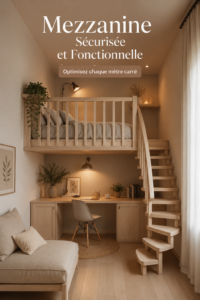Mezzanine en bois bien éclairée avec un espace fonctionnel