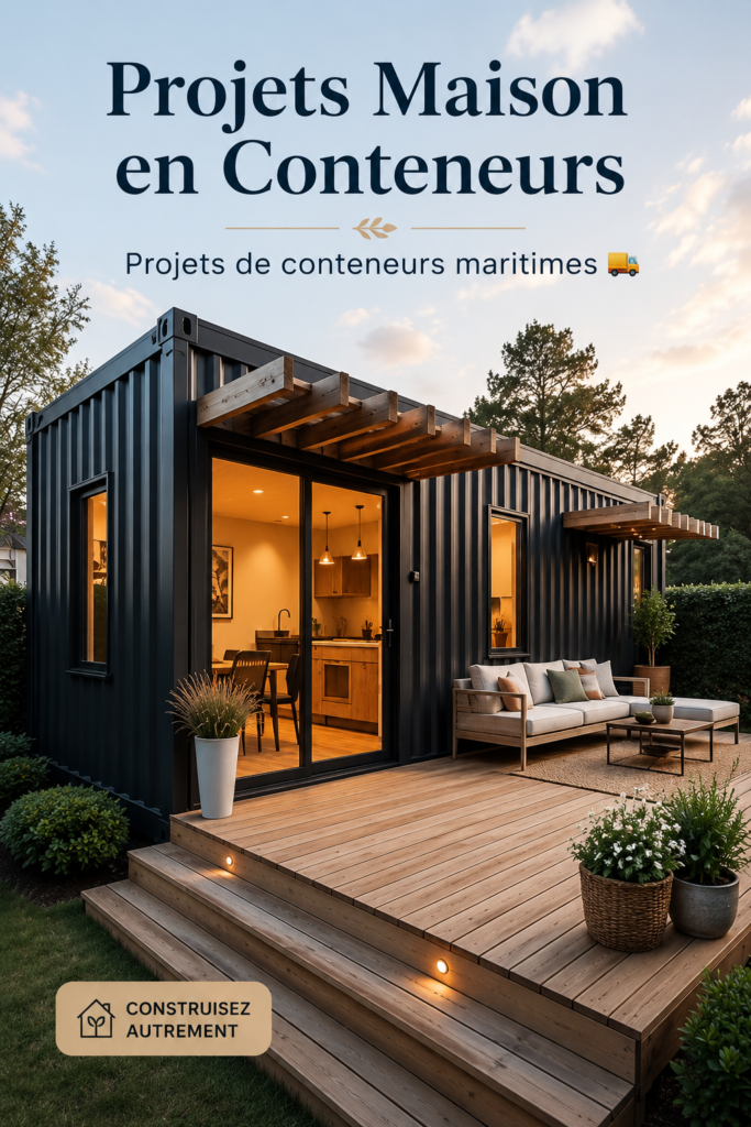 Container transformé en salon moderne dans un jardin