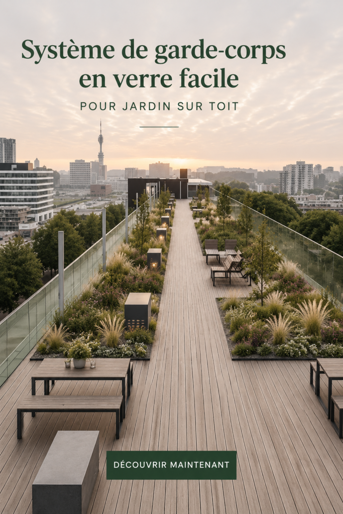 Garde-corps en verre élégant autour d'un jardin sur le toit.