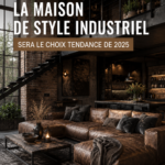 Intérieur de maison avec décoration industrielle, mélange de métal et de bois brut.