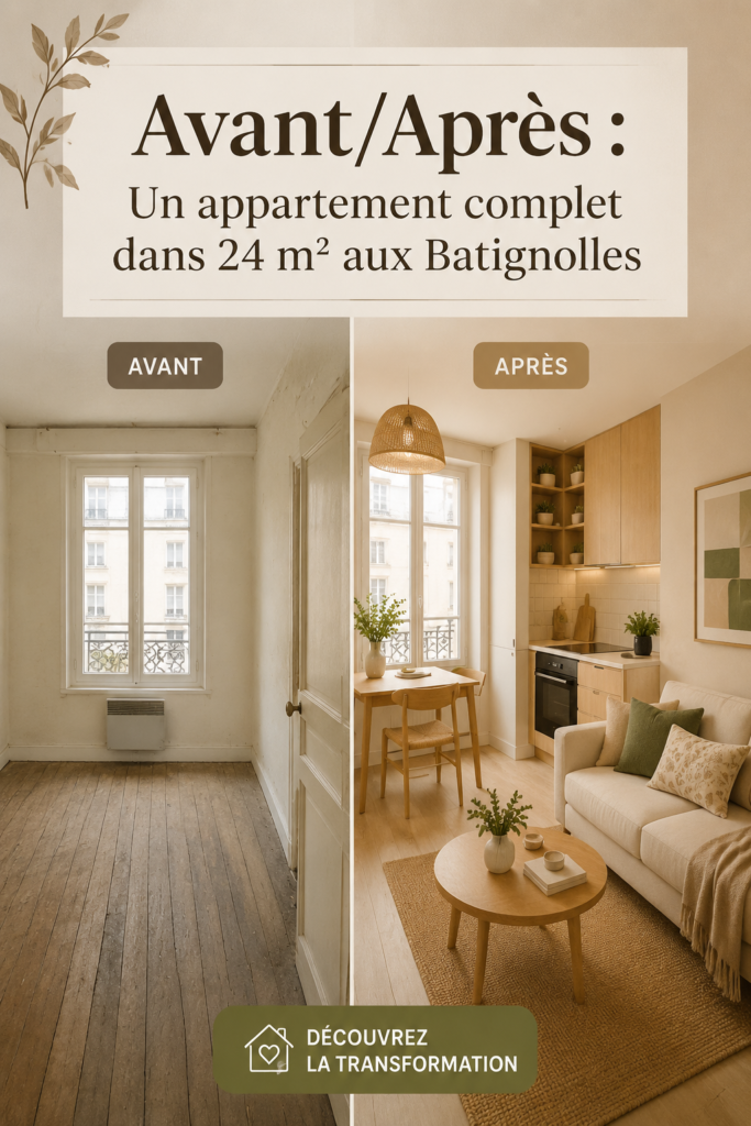Transformation d'un appartement de 24 m² aux Batignolles avec des espaces optimisés.
