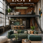 Un espace loft moderne avec des matériaux bruts et une décoration chaleureuse.