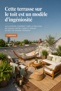 Rooftop aménagé en espace convivial avec des plantes et des sièges confortables