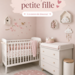 Chambre d'enfant joliment aménagée avec des couleurs douces et un décor enfantin