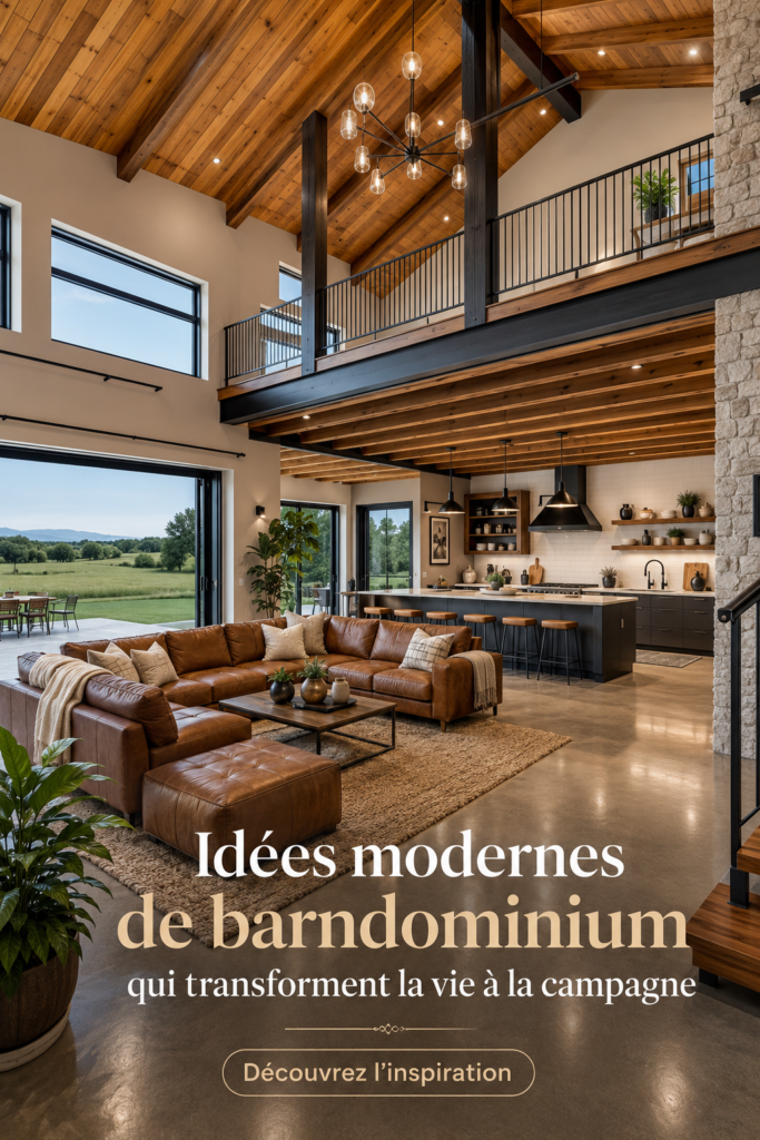 Un barndominium moderne avec un design chaleureux dans un cadre rural.