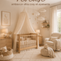 Chambre bébé cosy avec des teintes douces et douillettes, créant une ambiance apaisante.