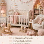 Chambre de bébé moderne avec des touches de rose et un éclairage doux