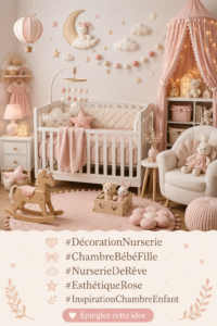 Chambre de bébé moderne avec des touches de rose et un éclairage doux