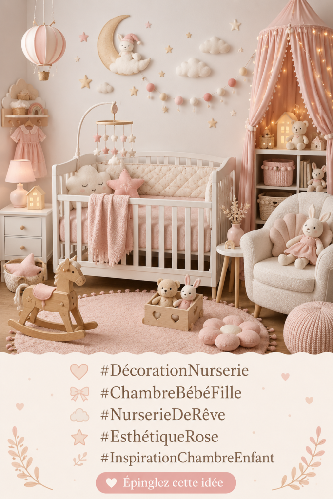 Chambre de bébé moderne avec des touches de rose et un éclairage doux