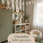Chambre d'un bébé garçon avec décoration douce et thème animal