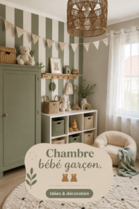 Chambre d'un bébé garçon avec décoration douce et thème animal