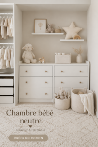 Chambre de bébé décorée dans des teintes neutres et apaisantes