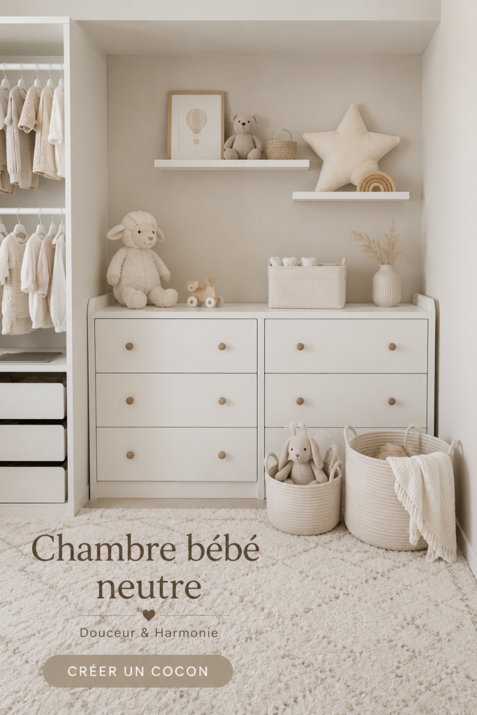 Chambre de bébé décorée dans des teintes neutres et apaisantes