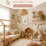 Chambre bohème chic pour fille, avec des couleurs douces et des décorations personnalisées.
