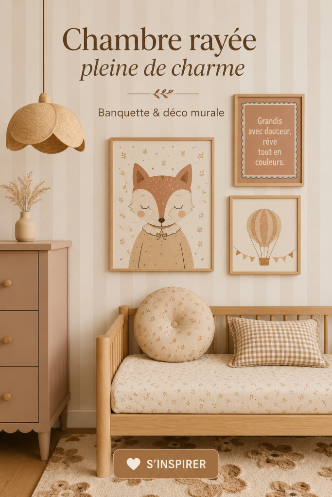Chambre d'enfant décorée avec des motifs rayés et un lit daybed confortable