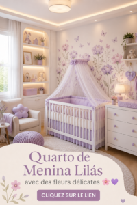 Chambre d'enfant décorée en lilas avec des fleurs délicates, créant une ambiance douce et accueillante.
