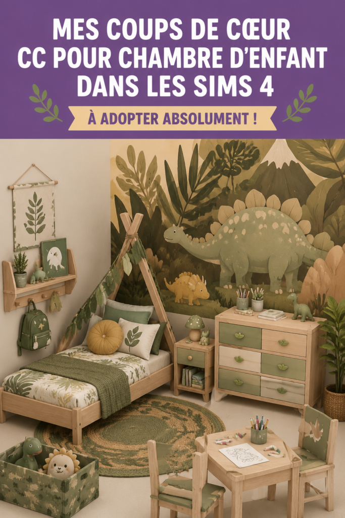 Une magnifique chambre d'enfant inspirée par Sims 4 avec des meubles colorés et des éléments ludiques.