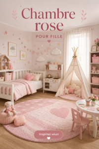 Chambre rose décorée avec des éléments ludiques et élégants
