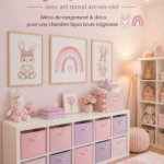 Chambre d'enfant décorée avec des couleurs pastel et des éléments ludiques