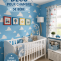 Chambre décorée sur le thème de Toy Story avec des couleurs vives et des personnages emblématiques.