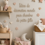 Chambre de fille décorée avec des éléments muraux colorés et charmants